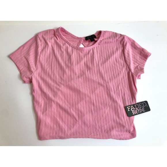 Rose Pink Short Sleeve Open Lace Up Back Top - Picture 1 of 5